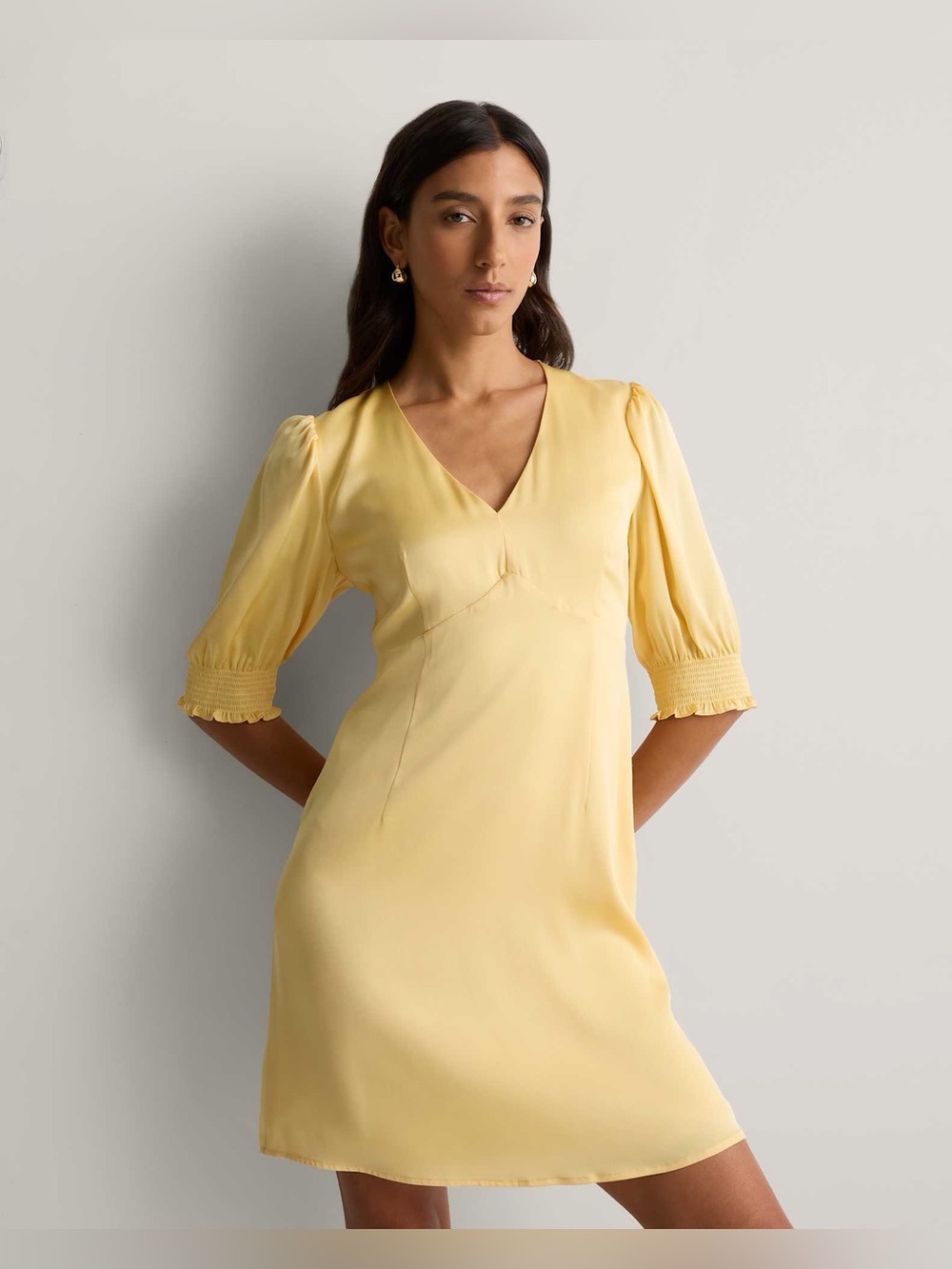QUINCE Washable stretch silk puff sleeve mini dress size Large